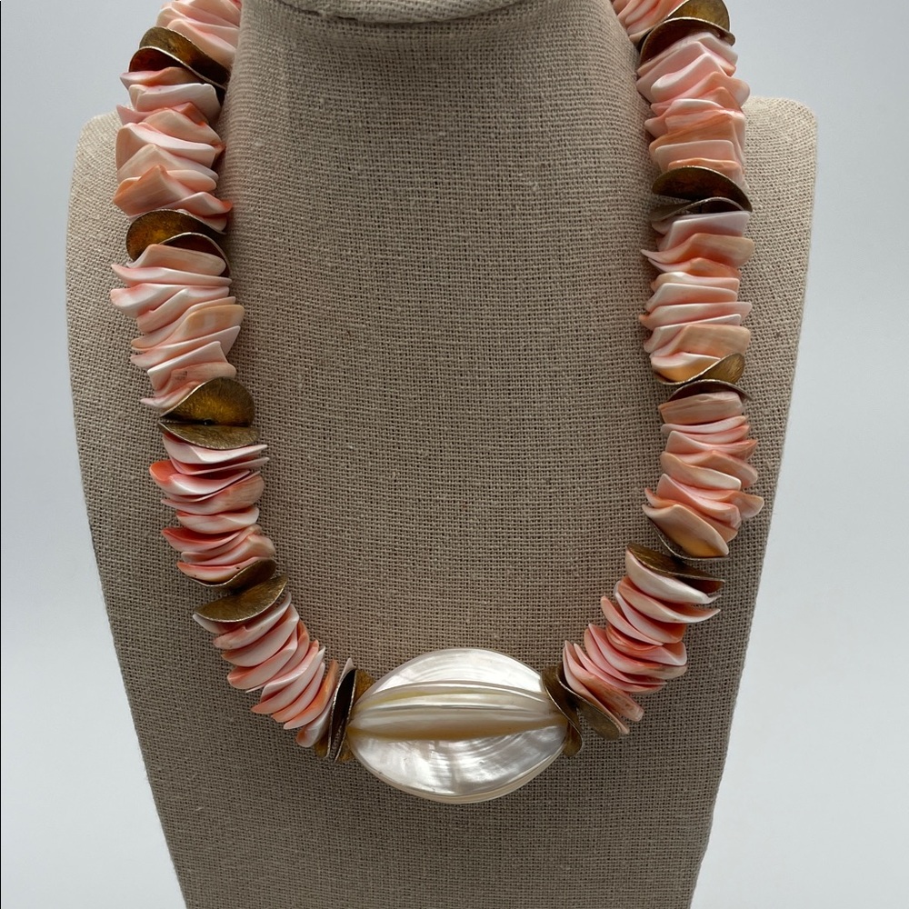 Statement Pink Polished Shell Necklace - image 1